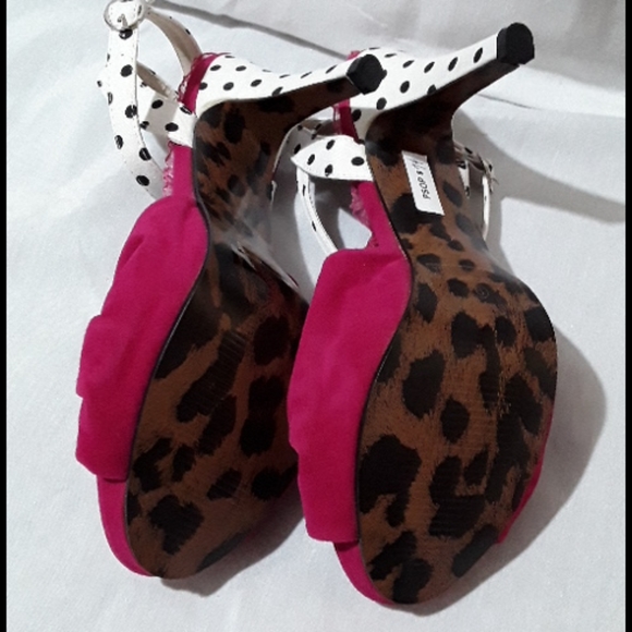 Bettie Page hot pink dot fabric ankle wrap sandal - Picture 5 of 5